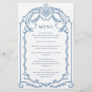 Victorian Ornate Grace Dusty Blue Wedding Menu