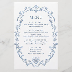Victorian Ornate Grace Dusty Blue Wedding Menu