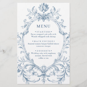 Victorian Ornate Grace Dusty Blue Wedding Menu