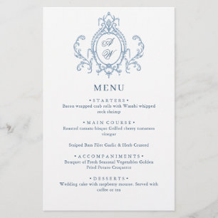 Victorian Ornate Grace Dusty Blue Wedding Menu
