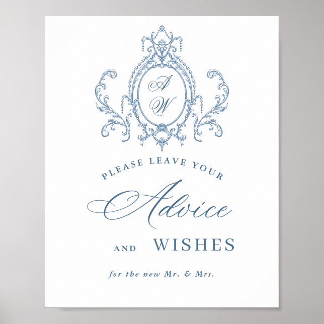 Victorian Ornate Grace Floral Blue Advice & Wishes Poster (Front)