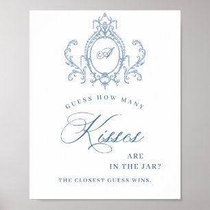 Victorian Ornate Grace Floral Blue Bridal Shower Poster