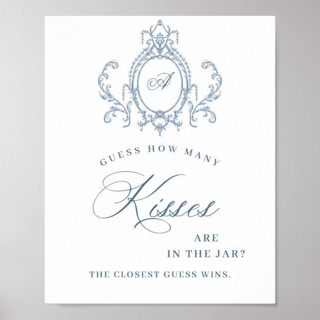 Victorian Ornate Grace Floral Blue Bridal Shower Poster (Front)