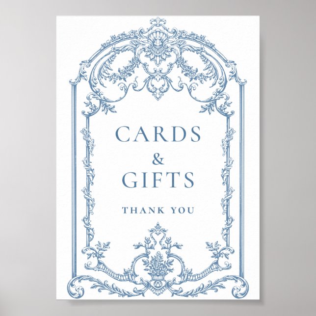 Victorian Ornate Grace Floral Blue Cards and Gifts Poster (Front)