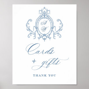 Victorian Ornate Grace Floral Blue Cards and Gifts Poster