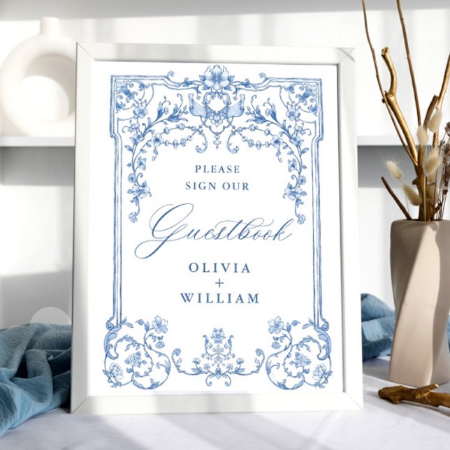 Victorian Ornate Grace Floral Blue Guestbook (Creator Uploaded)