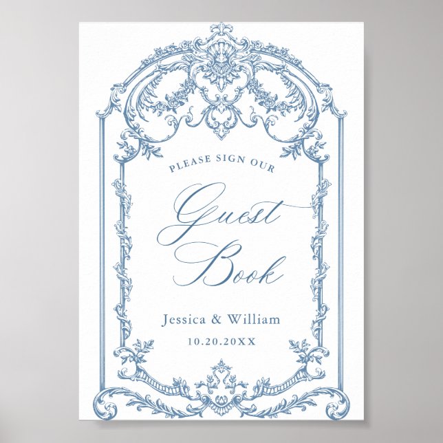 Victorian Ornate Grace Floral Blue Guestbook Sign (Front)