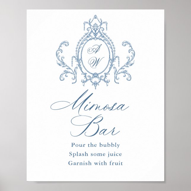 Victorian Ornate Grace Floral Blue Mimosa Bar Sign (Front)