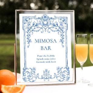 Victorian Ornate Grace Floral Blue Mimosa Bar Sign