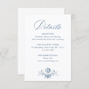 Victorian Ornate Grace Floral Blue Wedding Details Enclosure Card