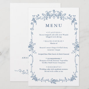 Victorian Ornate Grace Floral Blue Wedding Menu