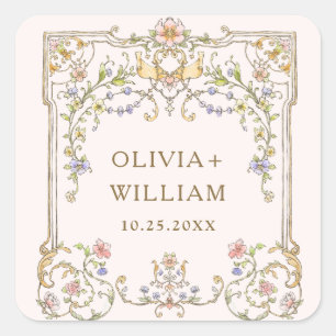 Victorian Ornate Grace Floral Bohemian Wedding Square Sticker
