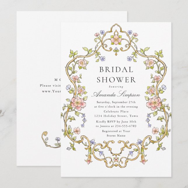 Victorian Ornate Grace Floral Bridal Shower Invitation (Front/Back)
