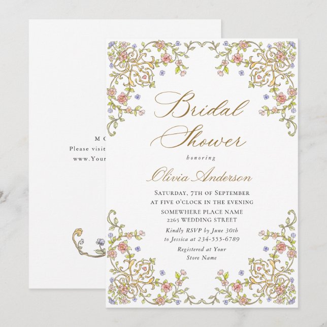 Victorian Ornate Grace Floral Bridal Shower Invitation (Front/Back)