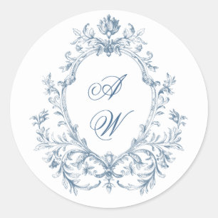 Victorian Ornate Grace Floral Dusty Blue Wedding Classic Round Sticker