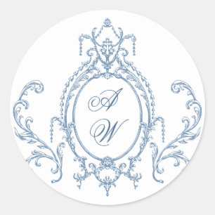 Victorian Ornate Grace Floral Dusty Blue Wedding Classic Round Sticker