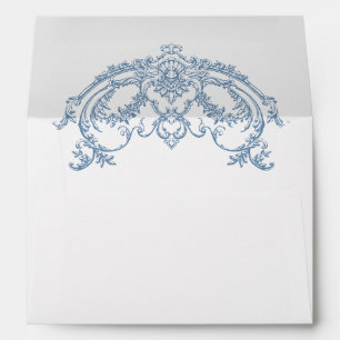Victorian Ornate Grace Floral Dusty Blue Wedding Envelope