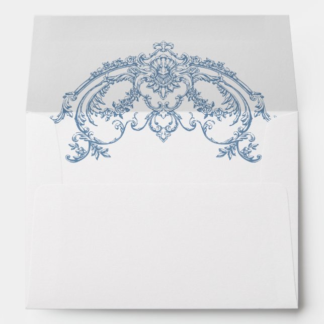 Victorian Ornate Grace Floral Dusty Blue Wedding Envelope (Back (Bottom))