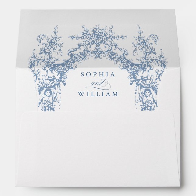 Victorian Ornate Grace Floral Dusty Blue Wedding Envelope (Back (Bottom))