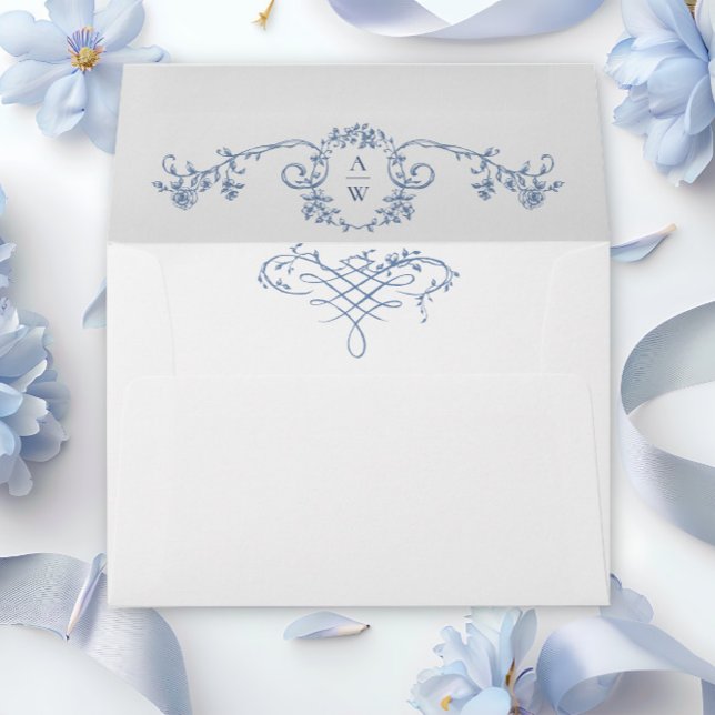 Victorian Ornate Grace Floral Dusty Blue Wedding Envelope (Creator Uploaded)