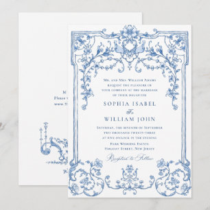 Victorian Ornate Grace Floral Dusty Blue Wedding Invitation