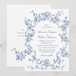 Victorian Ornate Grace Floral Dusty Blue Wedding Invitation