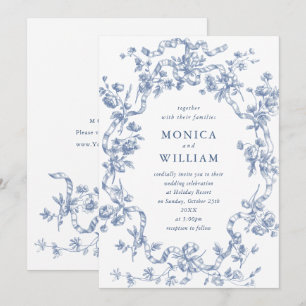 Victorian Ornate Grace Floral Dusty Blue Wedding Invitation