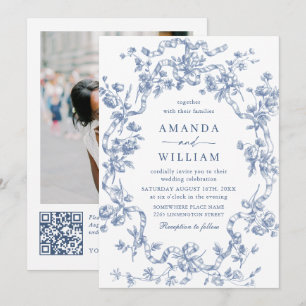 Victorian Ornate Grace Floral Dusty Blue Wedding Invitation