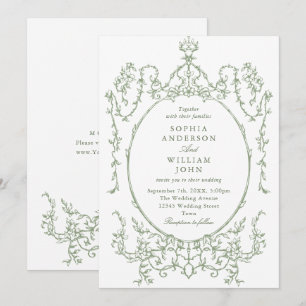 Victorian Ornate Grace Floral Dusty Blue Wedding Invitation