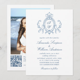 Victorian Ornate Grace Floral Dusty Blue Wedding Invitation