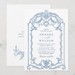 Victorian Ornate Grace Floral Dusty Blue Wedding Invitation