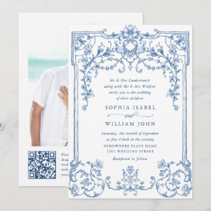 Victorian Ornate Grace Floral Dusty Blue Wedding Invitation