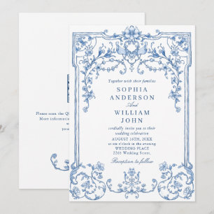 Victorian Ornate Grace Floral Dusty Blue Wedding Invitation