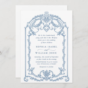 Victorian Ornate Grace Floral Dusty Blue Wedding Invitation