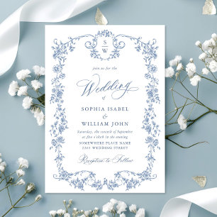 Victorian Ornate Grace Floral Dusty Blue Wedding Invitation