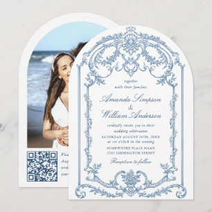 Victorian Ornate Grace Floral Dusty Blue Wedding Invitation