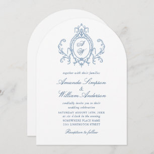 Victorian Ornate Grace Floral Dusty Blue Wedding Invitation
