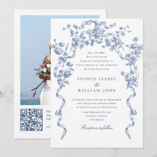 Victorian Ornate Grace Floral Dusty Blue Wedding Invitation