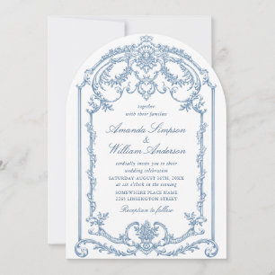 Victorian Ornate Grace Floral Dusty Blue Wedding Invitation