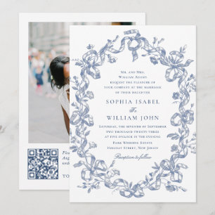 Victorian Ornate Grace Floral Dusty Blue Wedding Invitation