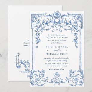 Victorian Ornate Grace Floral Dusty Blue Wedding Invitation