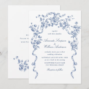 Victorian Ornate Grace Floral Dusty Blue Wedding Invitation