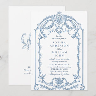 Victorian Ornate Grace Floral Dusty Blue Wedding Invitation