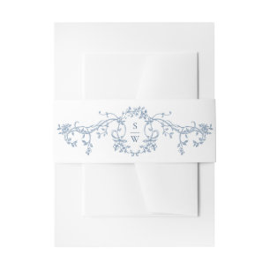 Victorian Ornate Grace Floral Dusty Blue Wedding Invitation Belly Band