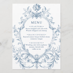 Victorian Ornate Grace Floral Dusty Blue Wedding Menu
