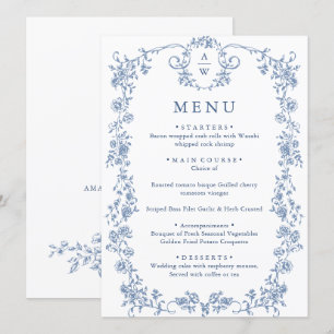Victorian Ornate Grace Floral Dusty Blue Wedding Menu