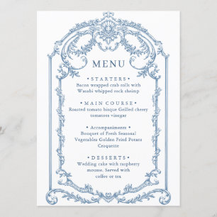 Victorian Ornate Grace Floral Dusty Blue Wedding Menu