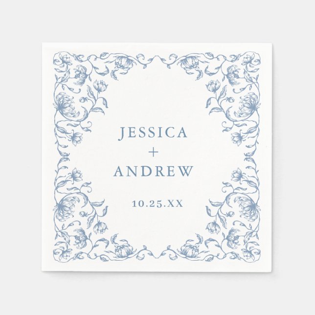 Victorian Ornate Grace Floral Dusty Blue Wedding Napkin (Front)