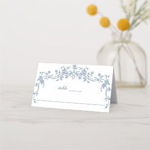 Victorian Ornate Grace Floral Dusty Blue Wedding Place Card