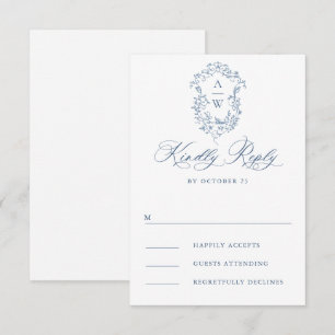 Victorian Ornate Grace Floral Dusty Blue Wedding RSVP Card